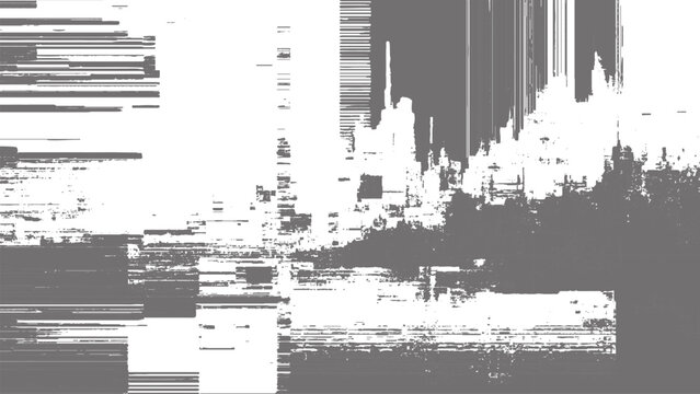 Grey and white abstract digital glitch texture background with pixel noise and screen distortion effect for tech design