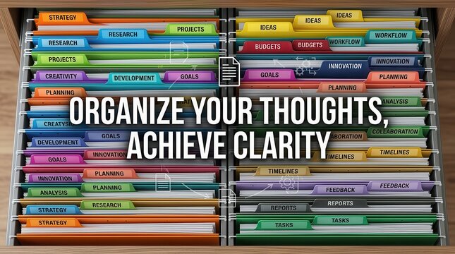 Organized Filing Cabinet with Labeled Folders for Strategy, Projects, and Ideas
