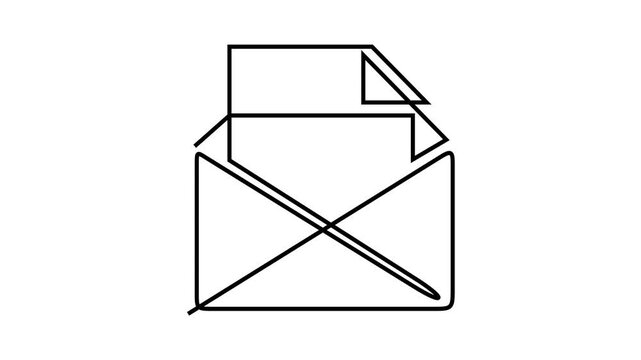 Continuous line animation of open envelope with letter, mail and message, communication concept