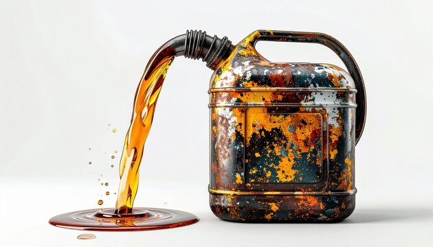 Portable gasoline container with pouring spout isolated on clean white