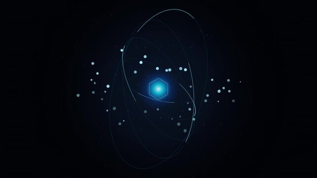 Abstract technology background with glowing blue hexagonal core and or