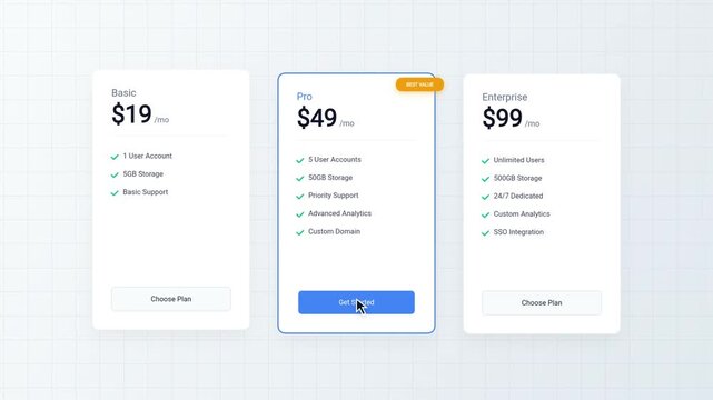SaaS Pricing Plan Table Comparison UI for Website