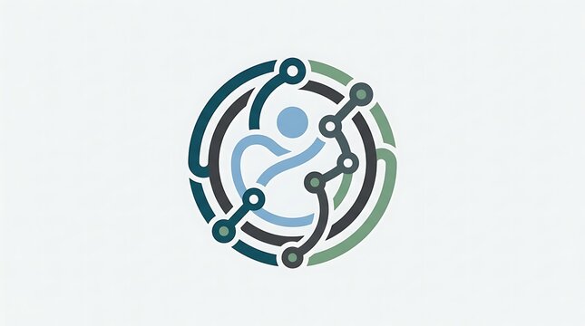 Digital healthcare logo featuring a circular abstract network icon