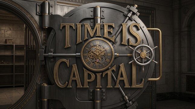 Time Is Capital Concept with Vault and Luxury Clock