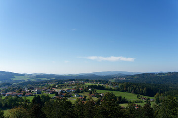Fototapeta premium Bavarian Forest village panorama under clear sky