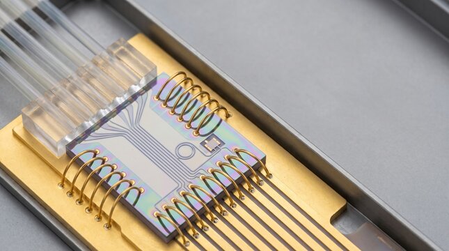 Silicon Photonic Integrated Circuit PIC Transceiver Module with Etched Waveguides and Glass V Groove Fiber Array for High Speed Optical Interconnects