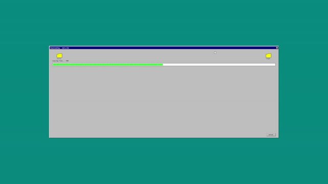 Retro computer loading bar showing progress on a teal background