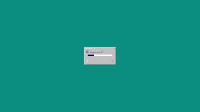 Vintage software update windows with progress bars on teal background