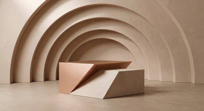 Minimalist Product Podium with Gold Accent and Curved Background