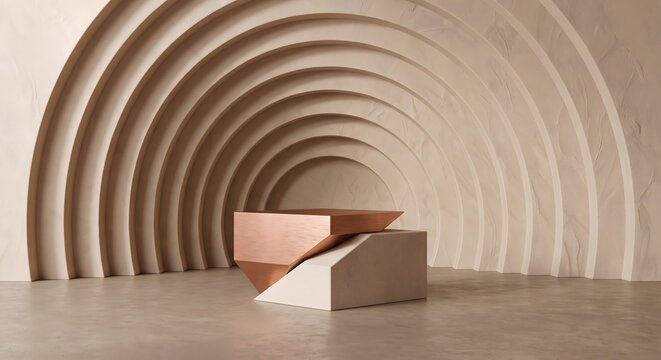 Minimalist Product Podium with Gold Accent and Curved Background