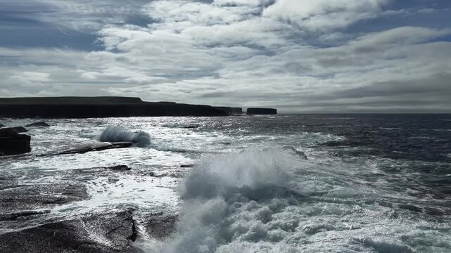 Slow Motion Surf Across Rocky Kilkee Coast