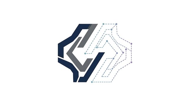 Minimalist abstract geometric logo design with digital network nodes
