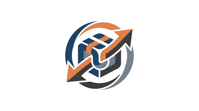 Logistics delivery logo design with abstract cube and circular arrows