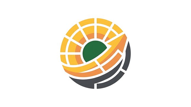 Clean energy circular logo icon with abstract sun and arrow growth