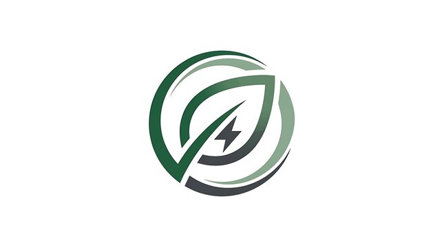 Green leaf energy logo design with circular abstract eco symbol