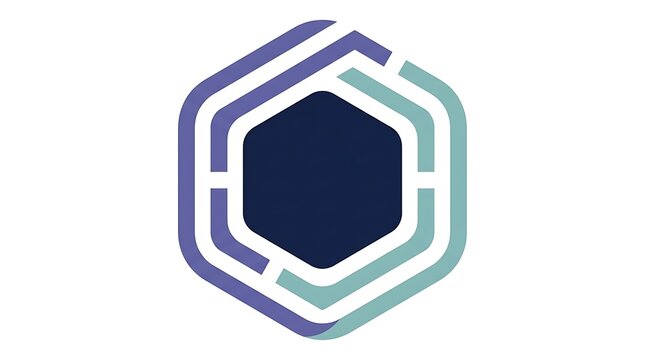 Abstract hexagonal data logo icon with geometric lines on white