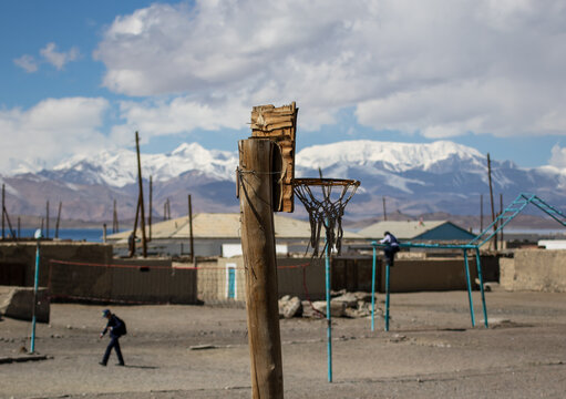 Karakul Lake, Tajikistan - in Tajikistan, even at 4.000 meters above the sea level, it's possible to find a basketball court and some ballers ready to play 

