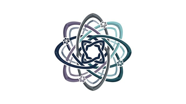 Quantum physics abstract logo design with interconnected orbital rings