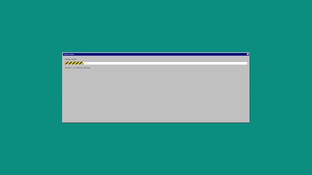 Retro computer windows with loading progress bars on teal background