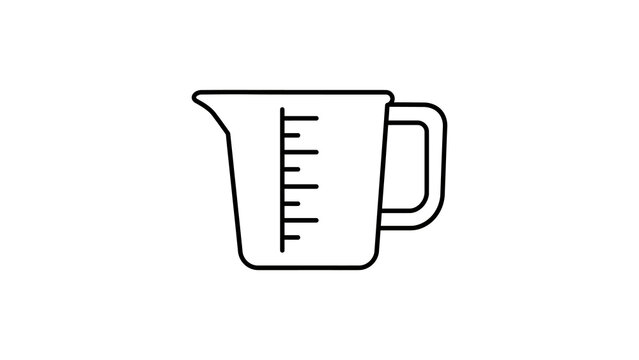 Black outline measuring cup icon, kitchen utensil on transparent background.