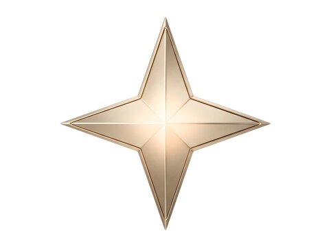 Luxury Metallic Four Point Star Symbol Isolated object. Elegant metallic four point star icon with refined golden gradients and symmetrical design.