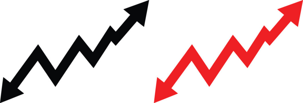 Black and red zig zag line arrows pointing up and down for business growth or financial charts