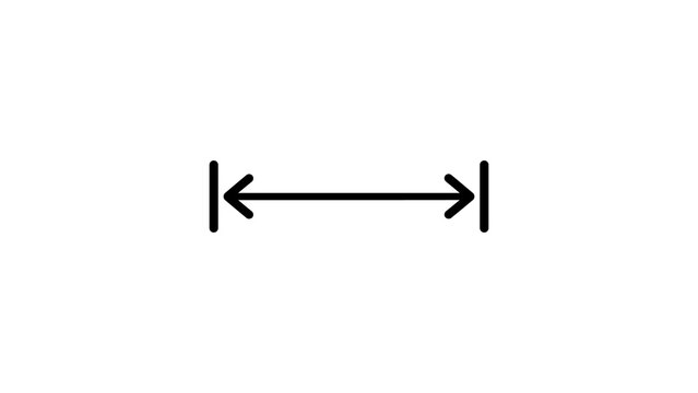Distance measurement symbol with arrows indicating length and dimension.