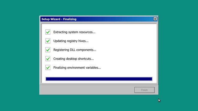Retro computer software installation setup wizard progress