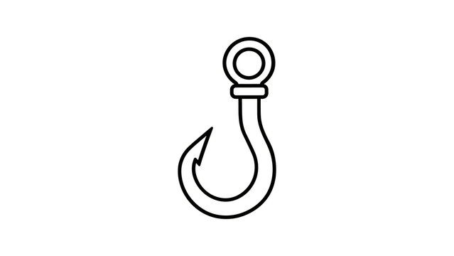 Metal fishing hook black line icon for outdoor angling sports design.