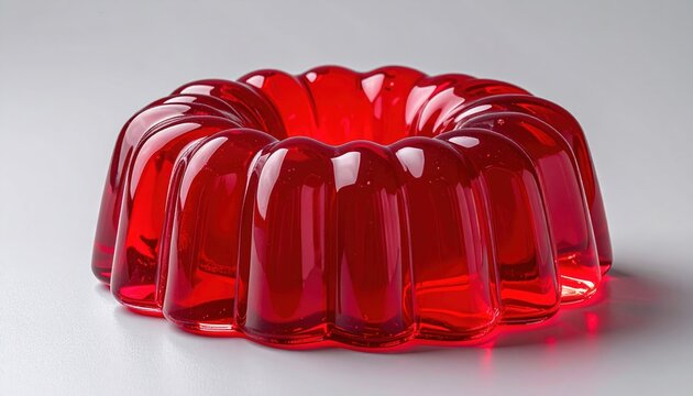 Glossy red gelatin dessert mold isolated on light gray