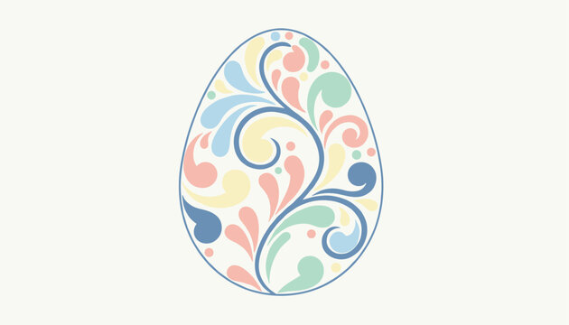 Detailed Easter egg illustration decorated with elegant pastel colored floral swirls and organic patterns on an off-white background.