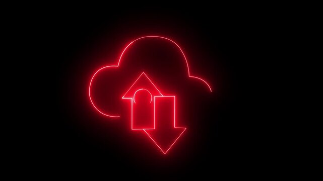 Red neon upload arrow animation for digital download and cloud