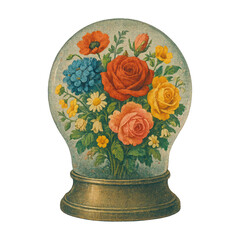 Fototapeta premium PNG Vintage floral glass globe illustration.