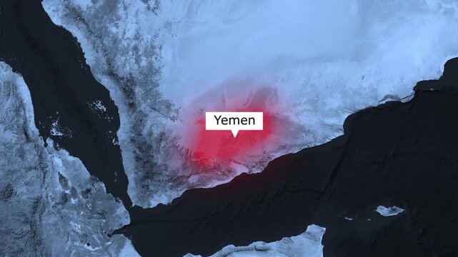 Yemen country map highlighted in red on satellite globe video