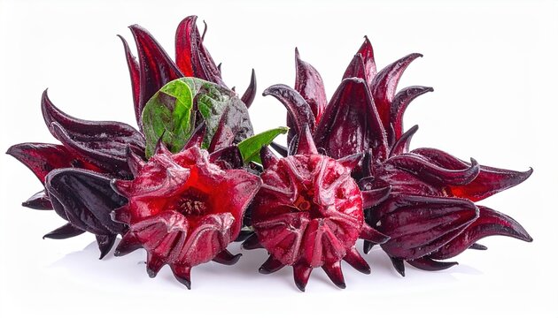 Dried and fresh Jamaican sorrel calyces isolated on clean white