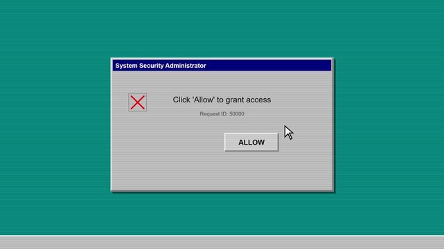Multiple vintage system administrator windows with allow button click