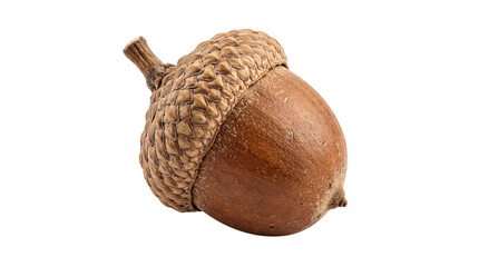Single brown acorn with textured cap on isolated on transparent background © PNG Studio 99