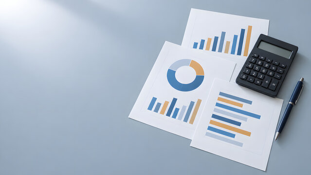 Small Business Analytics Charts with Calculator on Desk