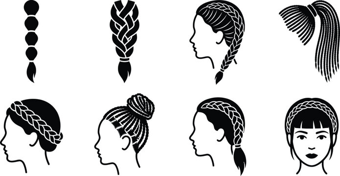Braided Hairstyle Silhouette Collection for Hair Design