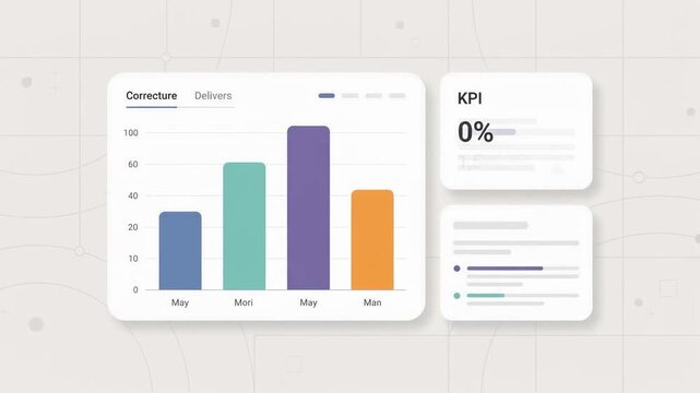 Chart displays business metrics and colored bar graphs on a clean modern dashboard interface featuring quantitative data analysis for corporate financial growth.