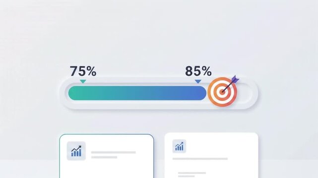 ProgressBar displays targeted financial progress metrics reaching 100% percent completion alongside document cards on a clean light background surface.