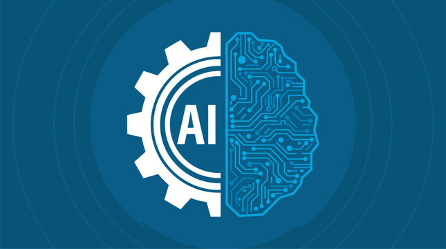 Artificial intelligence brain split with gear and circuit board design showing fusion of industry and technology International Day of Education