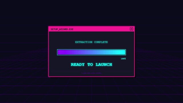 Retro synthwave computer window loading and completing installation