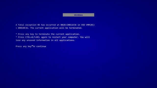 Computer system critical failure and fatal exception screens grid