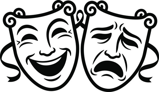 Theater masks vector design featuring comedy and tragedy faces with dramatic expression for performance and entertainment icon set
