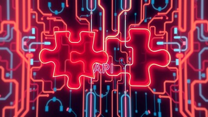 Fototapeta premium An Api Integration Concept Neon Puzzle Pieces A Futuristic Digital Background