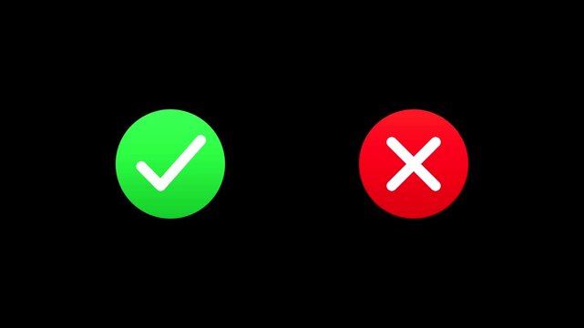Green Checkmark and Red Cross Animated Icons for True False and Approve Reject Success Decision