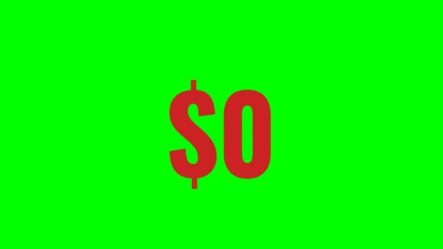 Seamless loop digital finance counter. Muted red and off-white colors with a forward zoom impact at $0 and $1000. Condensed typography on green screen.