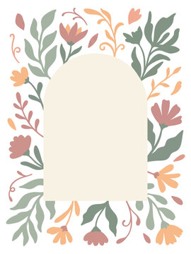 Elegant floral arch frame vector graphic illustration featuring botanical leaves and tender blossom flowers for spring design