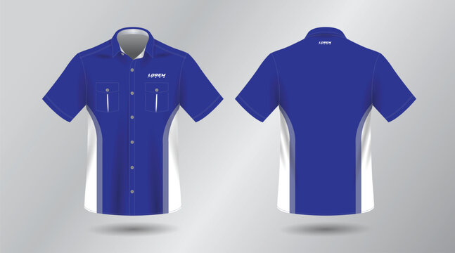 background blue short sleeve work shirt for engineering mechanic motor sport and technician